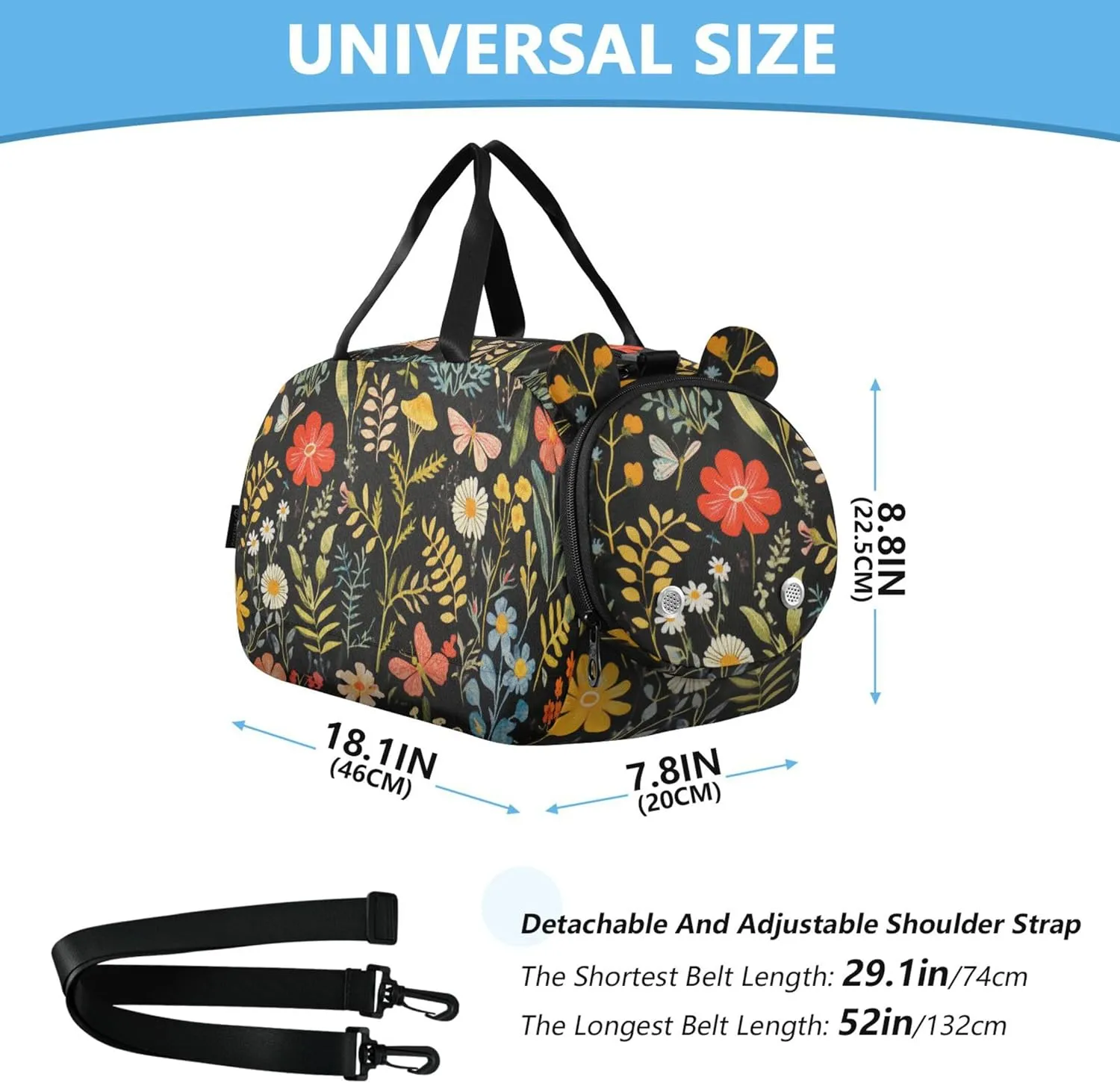 Mushroom Botanical Dragonflies Duffel Gym Bags with Shoes Compartment Large Capacity Carry On Bag for Travel, Sports, Duffel, Weekender