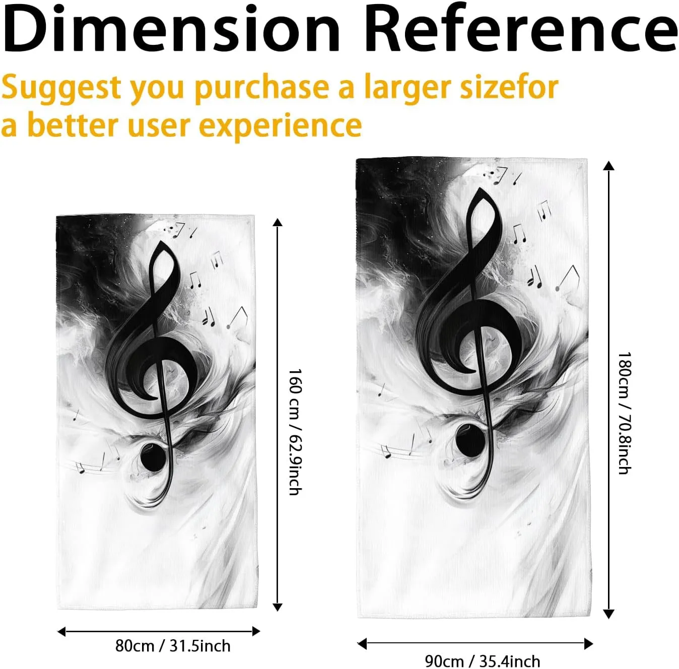 Musical Notes Artistic Microfiber Beach Towel Black White Abstract Treble Clef Design, Quick Dry Absorbent Sand Free Lightweight Towel, Relaxation Poolside Picnic Essentials 62x31 Inch