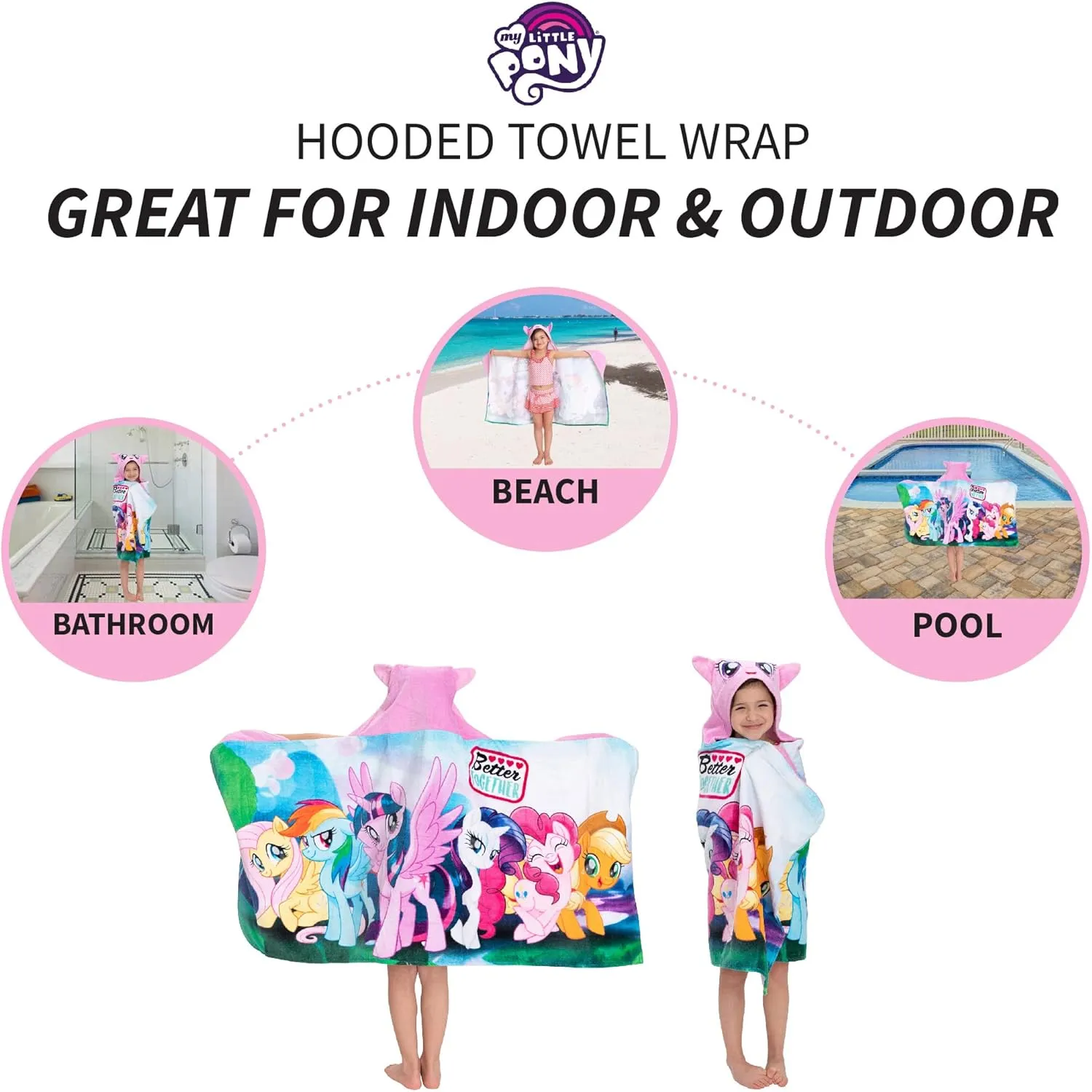 My Little Pony Bath/Pool/Beach Soft Cotton Terry Hooded Towel Wrap, 24 in x 50 in, By Franco Kids