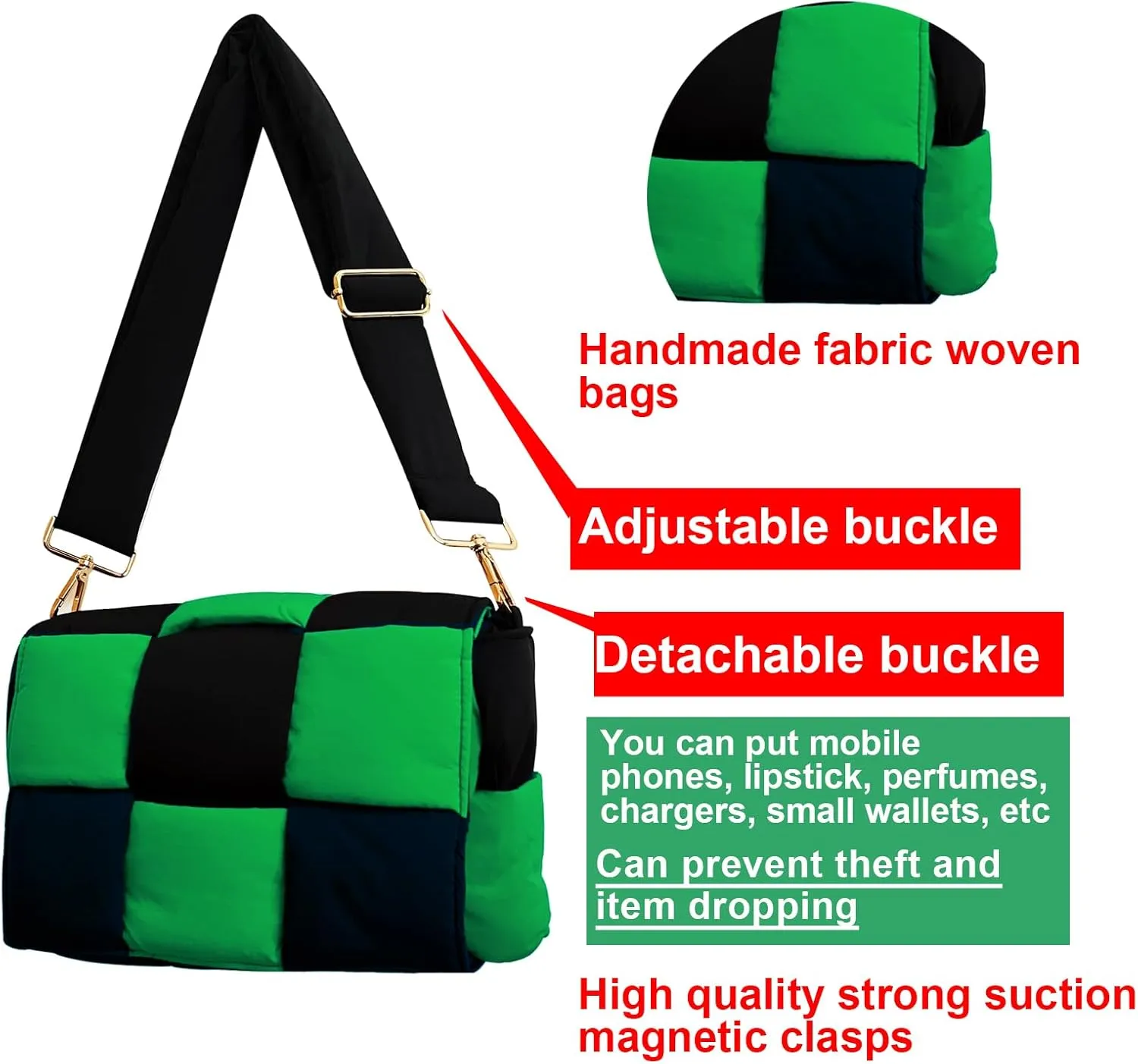 NAARIIAN Shoulder bags for women, Light-weight small puffer purses waterproof, hand-woven puffy bag crossbody handbag