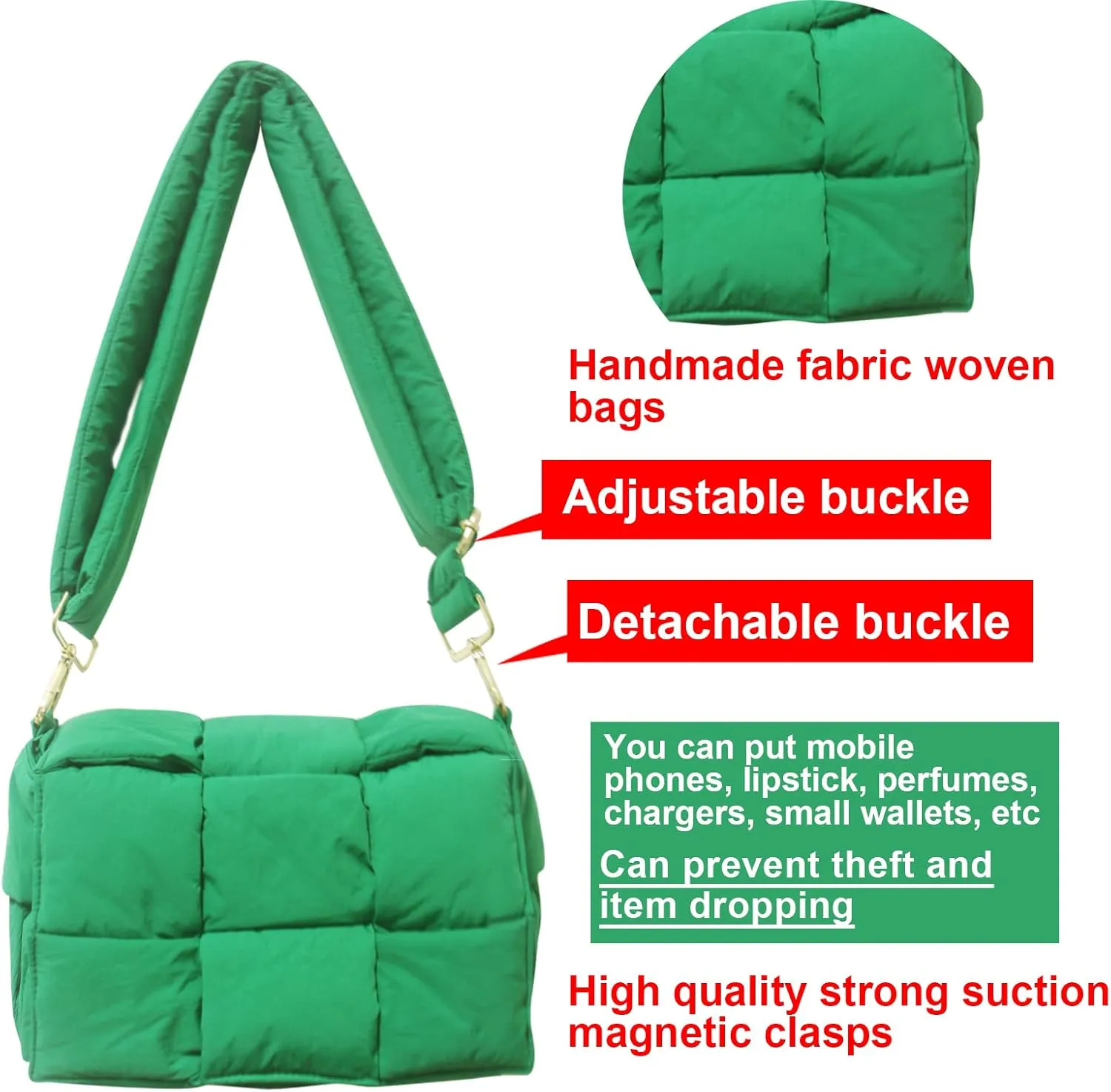 NAARIIAN Shoulder bags for women, Light-weight small puffer purses waterproof, hand-woven puffy bag crossbody handbag