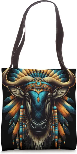 Native Indian Wildebeest Native American Indian Feathers Tote Bag