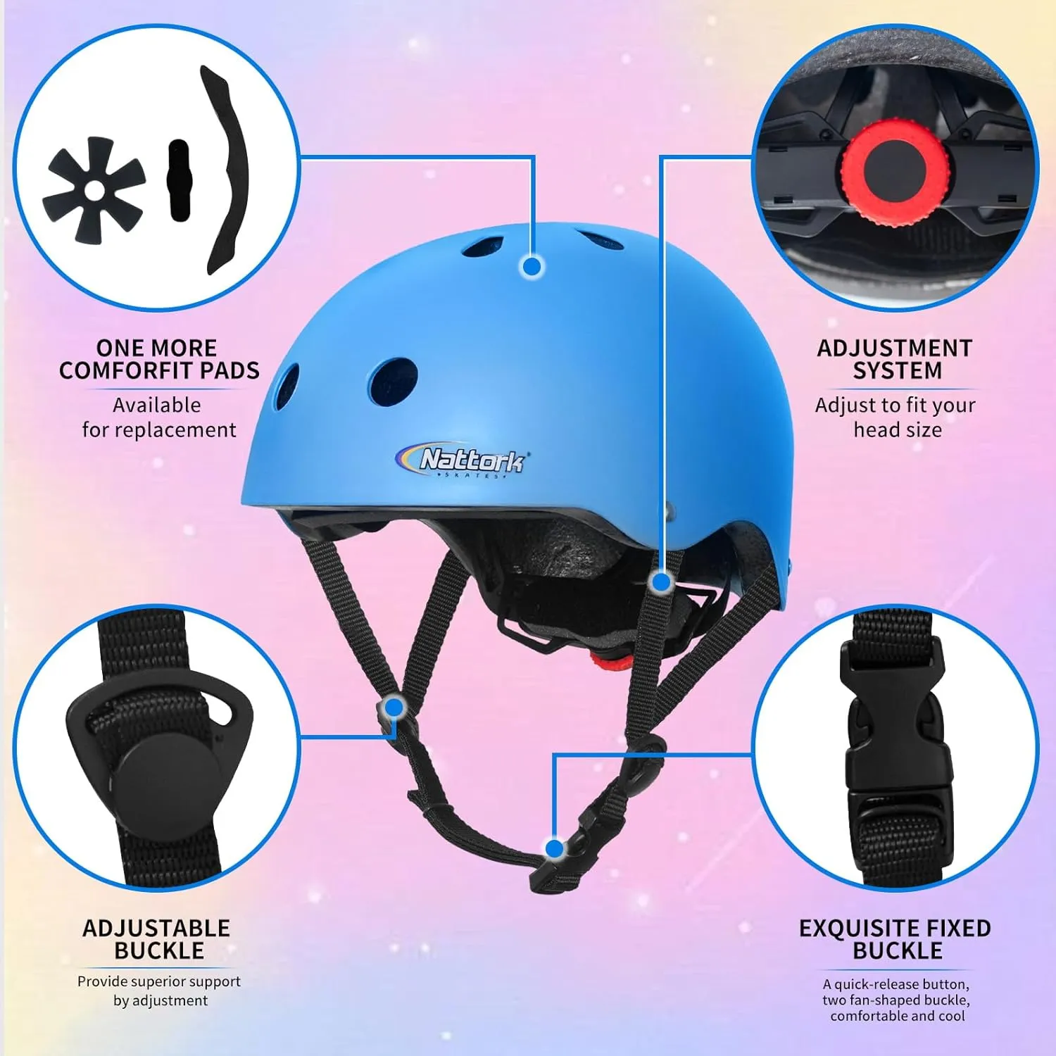 Nattork Kids Helmet Protective Gear, Removable Liner for Multi-Sports Skateboard, Skates, Bike, Scooter Age 3-15 Kids Youth Adults