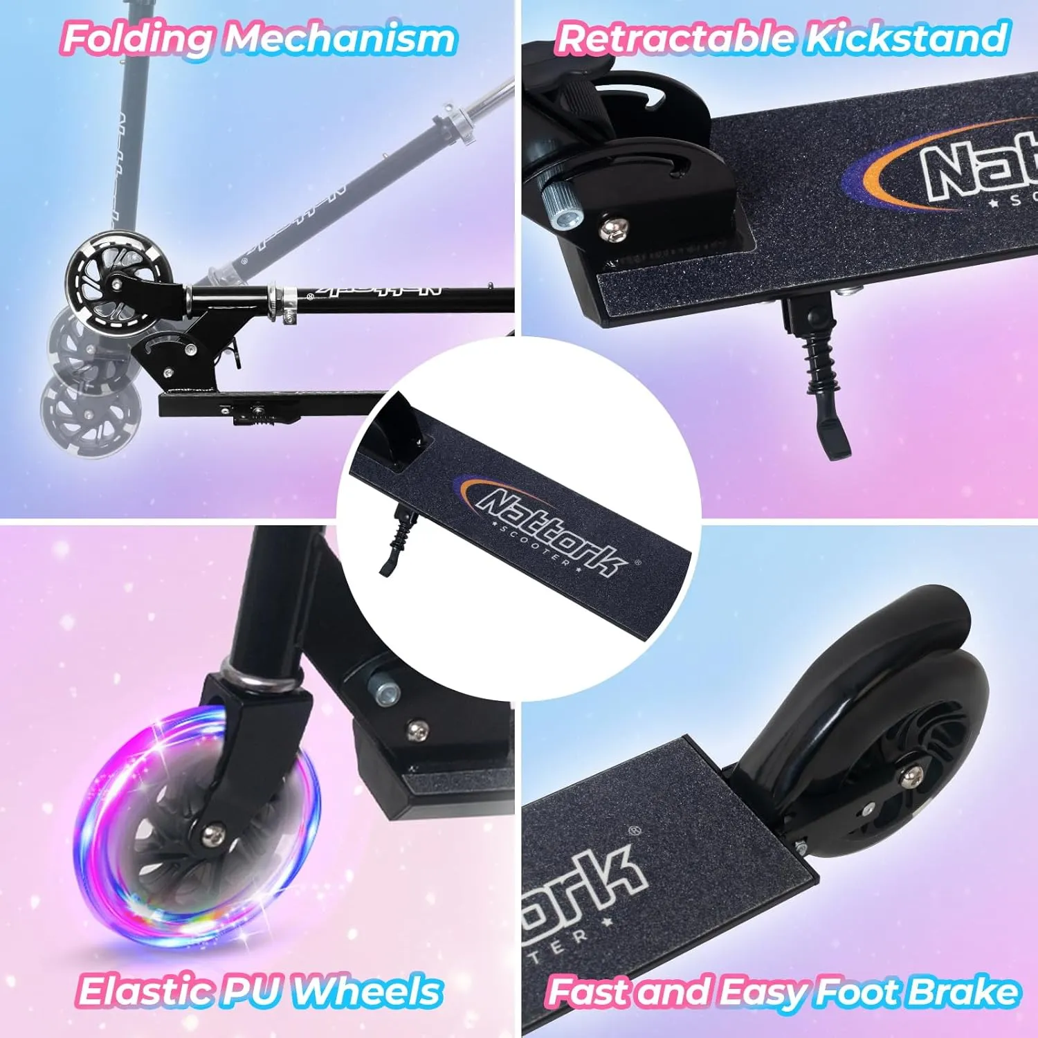 Nattork Scooter for Kids Ages 3-8 – Kick Kids Scooters for Boys & Girls Light up Wheels Portable Lightweight Folding Design with Reducing System and Adjustable Height Handlebars and up to 110 Lbs