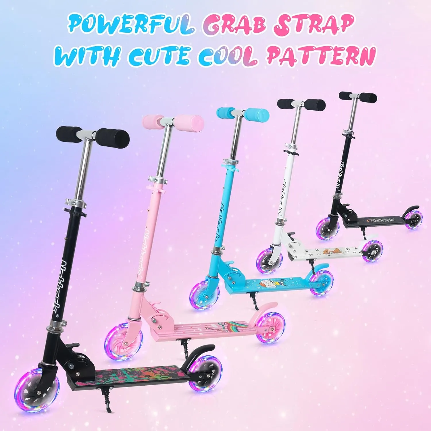Nattork Scooter for Kids Ages 3-8 – Kick Kids Scooters for Boys & Girls Light up Wheels Portable Lightweight Folding Design with Reducing System and Adjustable Height Handlebars and up to 110 Lbs