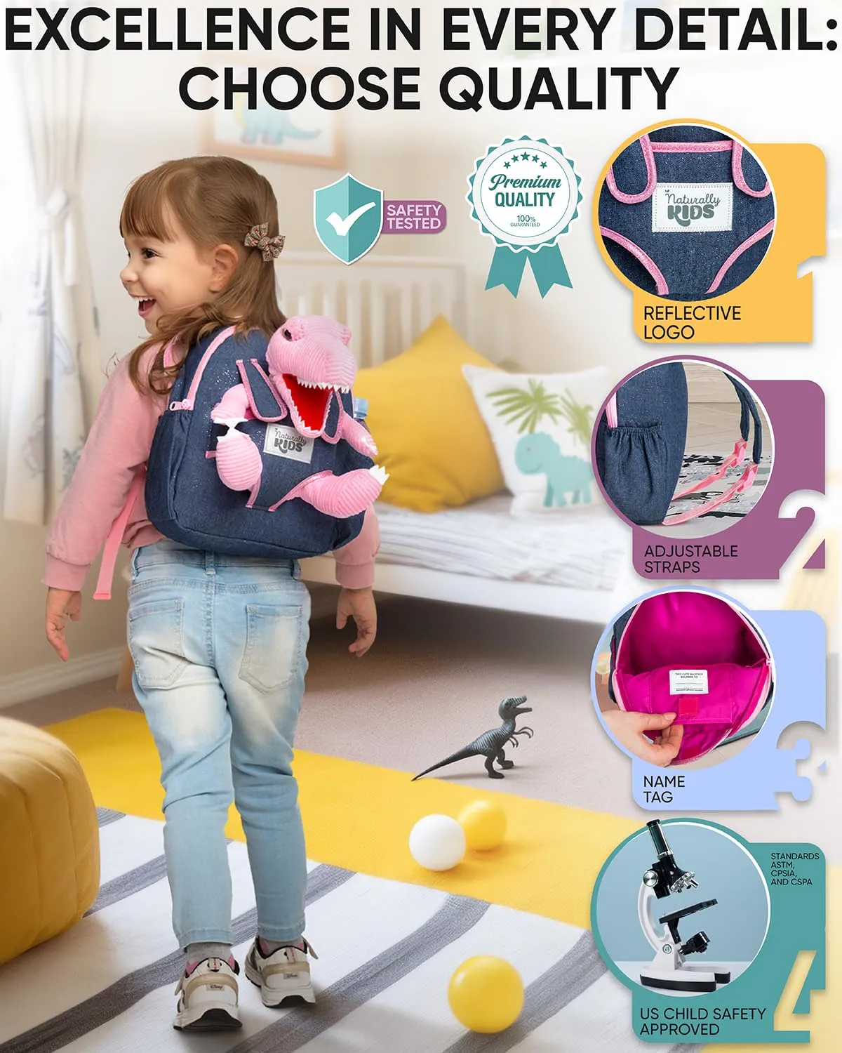 Naturally KIDS Pink Dinosaur Toys for Girls, Toddler Dinosaur Toy, Gifts for Year Old Girl Birthday Ideas