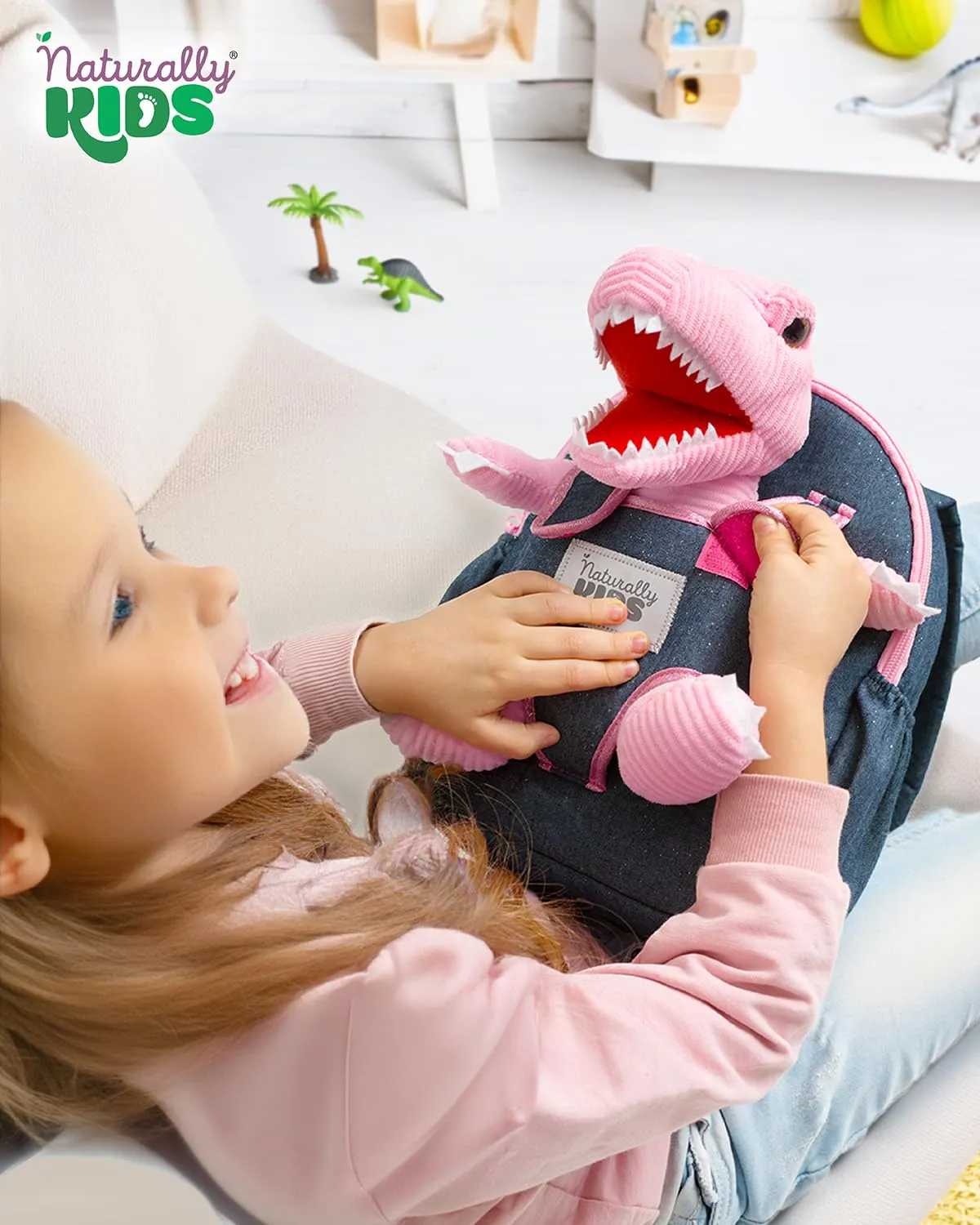 Naturally KIDS Pink Dinosaur Toys for Girls, Toddler Dinosaur Toy, Gifts for Year Old Girl Birthday Ideas