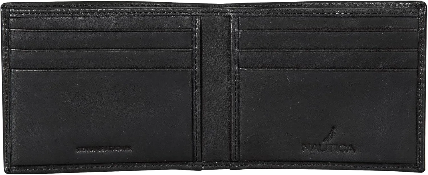 Nautica Men's Bifold Leather Wallet | RFID Blocking | ID Window | Card Slots | Organization | Durable | Stylish