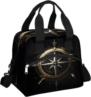 Nautical Compass Guide Insulated Lunch Bag for Women, Reusable Lunch Box with Adjustable Shoulder Strap Leakproof Adults Lunch Tote Bags for Work Travel Picnic Camping