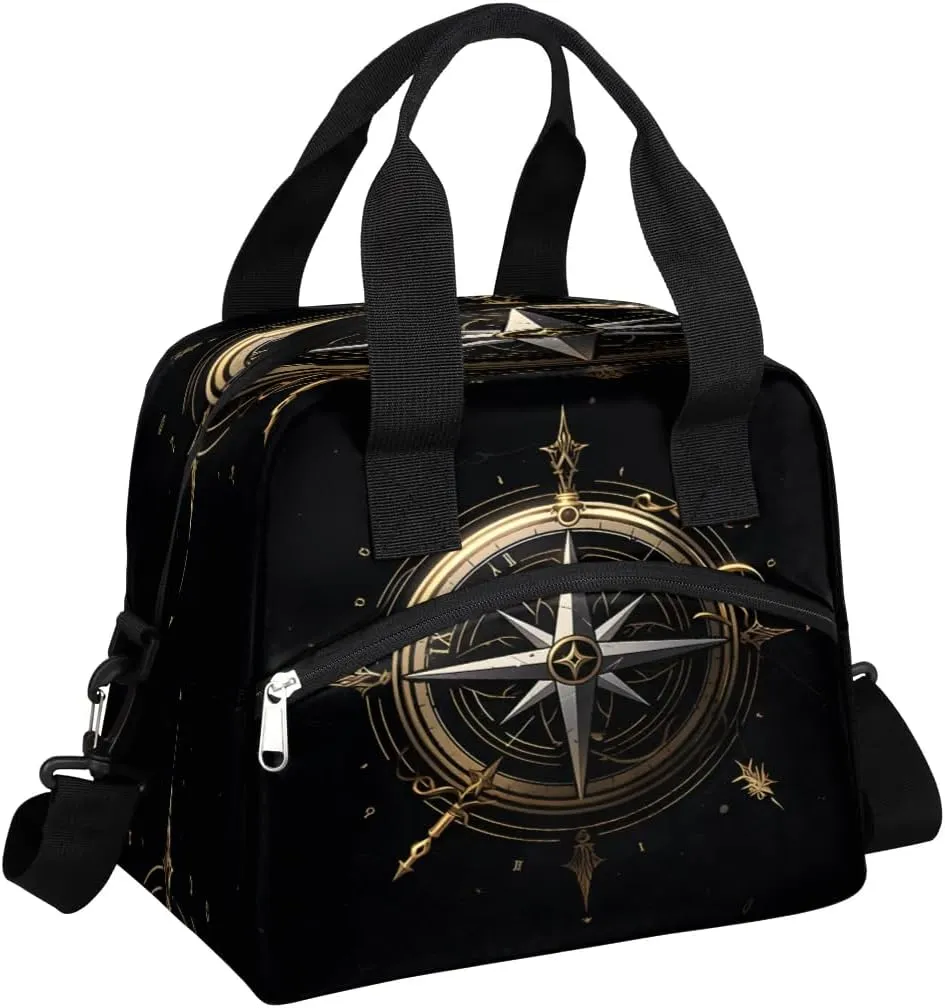 Nautical Compass Guide Insulated Lunch Bag for Women, Reusable Lunch Box with Adjustable Shoulder Strap Leakproof Adults Lunch Tote Bags for Work Travel Picnic Camping
