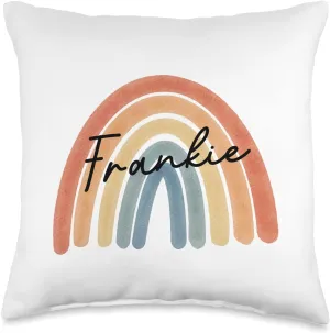 New Born Baby Frankie Personalized Gift Rainbow Nursery Throw Pillow