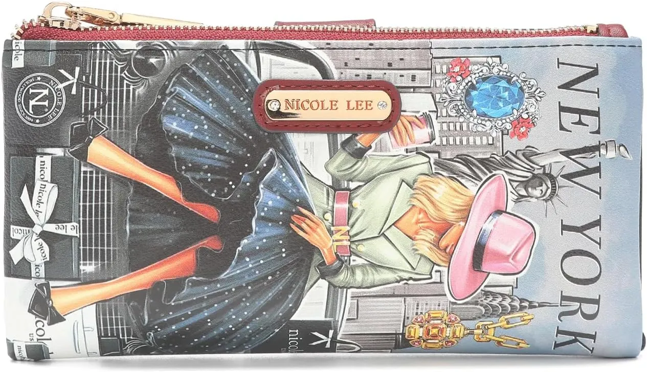 NICOLE LEE Amanda Bifold 2 Pieces RFID Zipper Wallet, Removable Cardholder Wallet, ID Windows, Multi Organization (Paris Fashion Week)