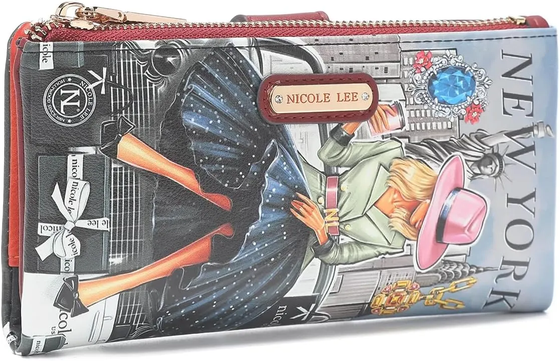NICOLE LEE Amanda Bifold 2 Pieces RFID Zipper Wallet, Removable Cardholder Wallet, ID Windows, Multi Organization (Paris Fashion Week)