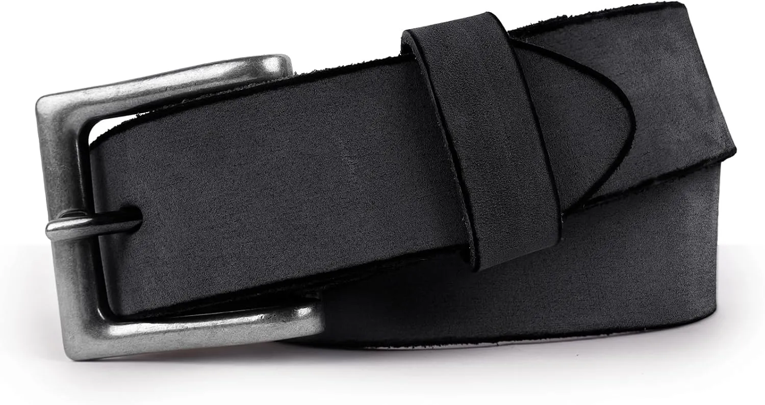 NPET Mens Leather Belt Full Grain Vintage Distressed Style Snap on Strap 1 1/2" Wide with Buckle