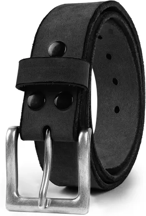 NPET Mens Leather Belt Full Grain Vintage Distressed Style Snap on Strap 1 1/2" Wide with Buckle