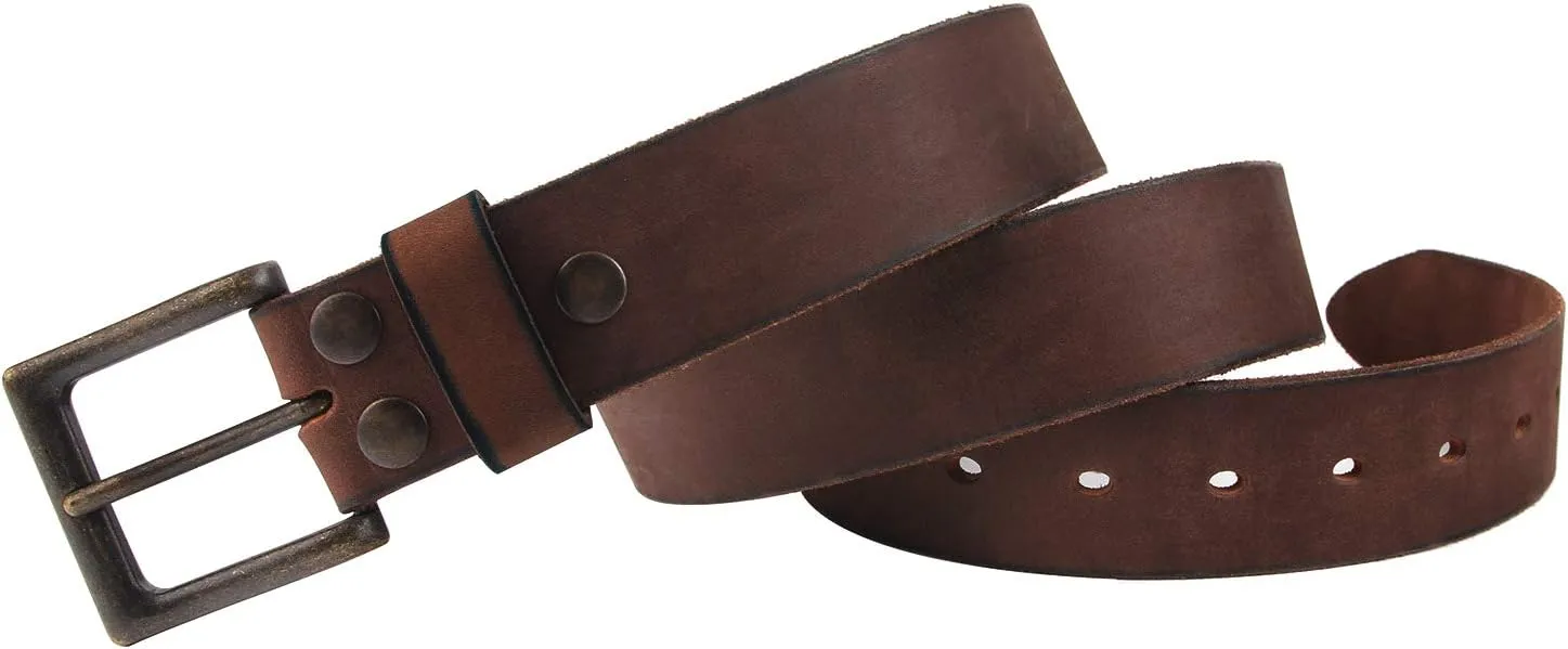 NPET Mens Leather Belt Full Grain Vintage Distressed Style Snap on Strap 1 1/2" Wide with Buckle