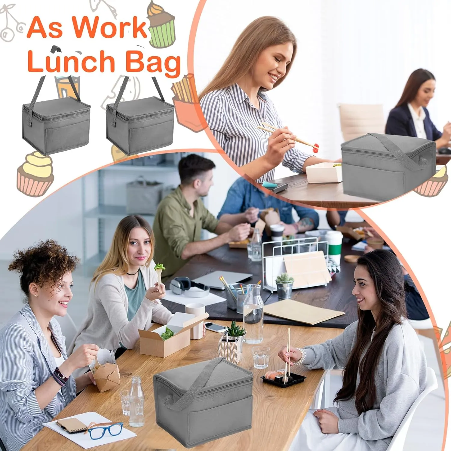 Nuogo 15 Pack Insulated Lunch Bags Bulk, Reusable Cooler Boxes, Leakproof Lunch Boxes Set, Waterproof Thermal Coolers, Insulated Beverage Bag for Women Men Work School Picnic Beach(Gray)