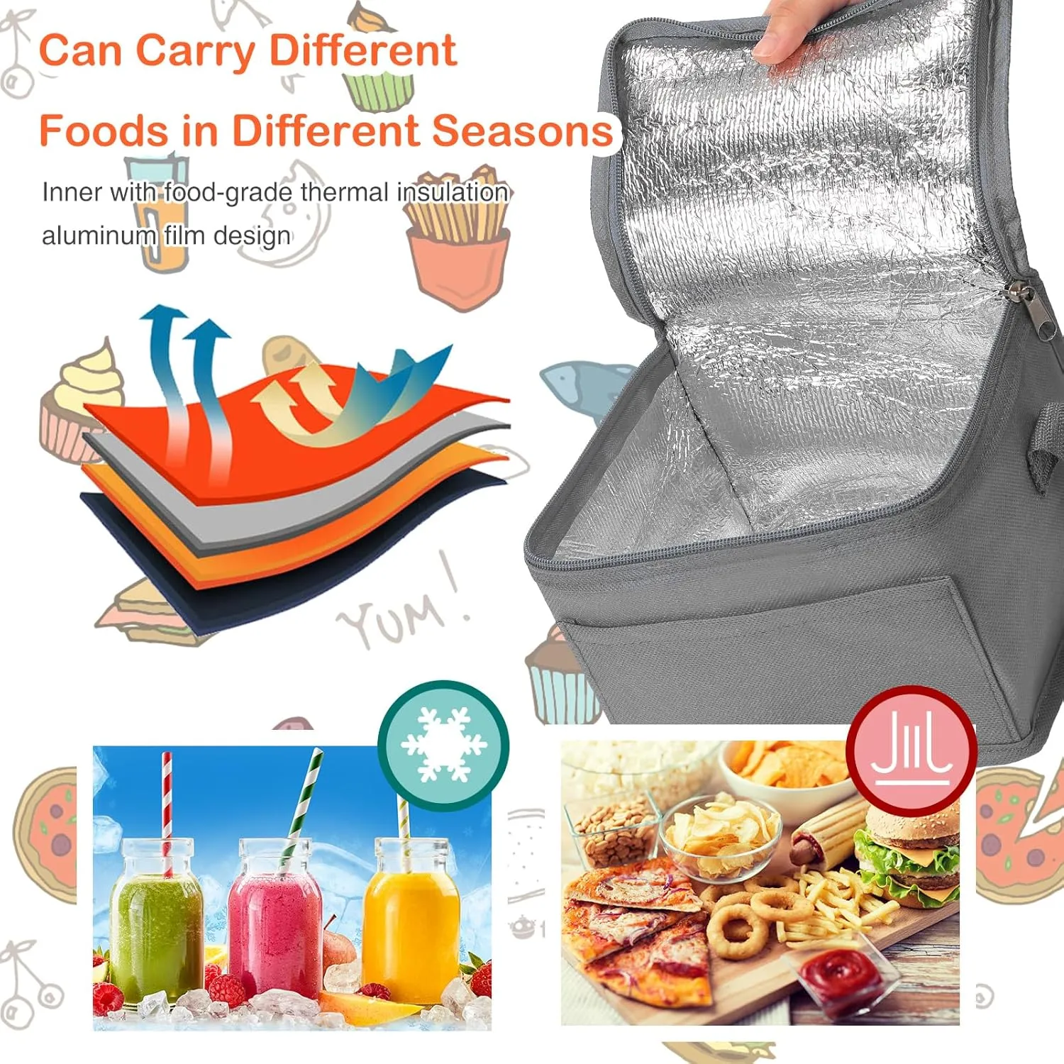 Nuogo 15 Pack Insulated Lunch Bags Bulk, Reusable Cooler Boxes, Leakproof Lunch Boxes Set, Waterproof Thermal Coolers, Insulated Beverage Bag for Women Men Work School Picnic Beach(Gray)
