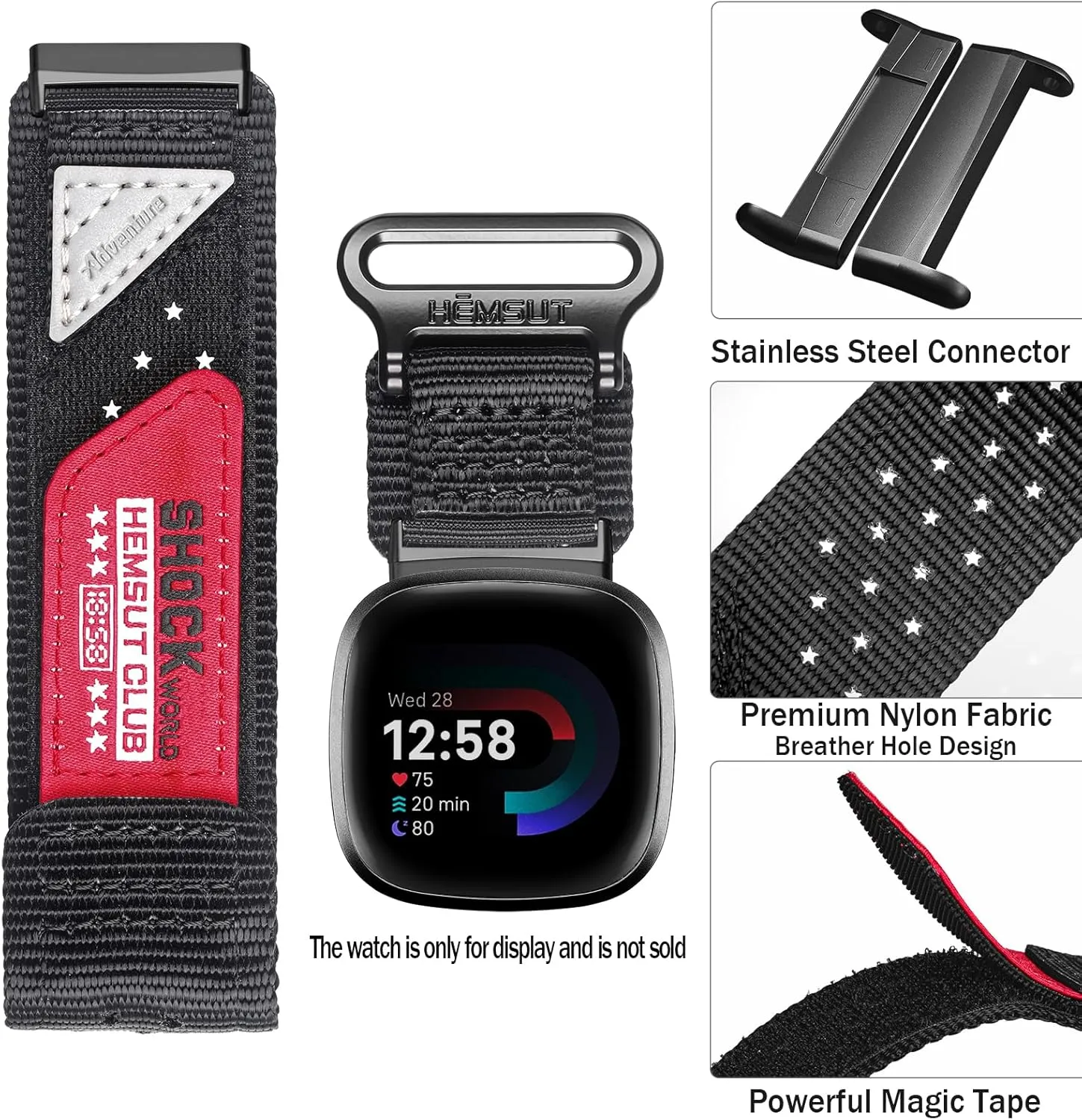 Nylon Watch Band Compatible with Fitbit Versa 3 / Versa 4 / Fitbit Sense/Sense 2 for Men, Rugged Nylon Sports Adjustable Strap Military Tactical Style Replacement Wristband