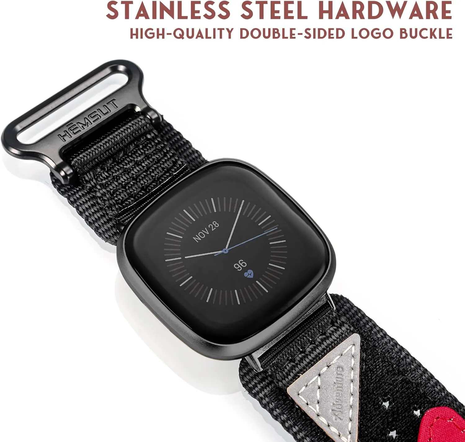 Nylon Watch Band Compatible with Fitbit Versa 3 / Versa 4 / Fitbit Sense/Sense 2 for Men, Rugged Nylon Sports Adjustable Strap Military Tactical Style Replacement Wristband