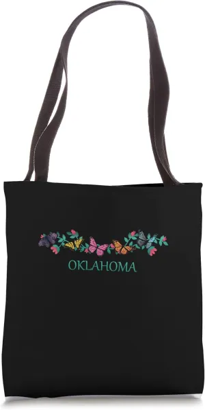 Oklahoma State Souvenir Butterfly Flower Graphic Tote Bag