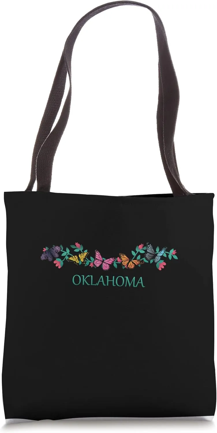 Oklahoma State Souvenir Butterfly Flower Graphic Tote Bag