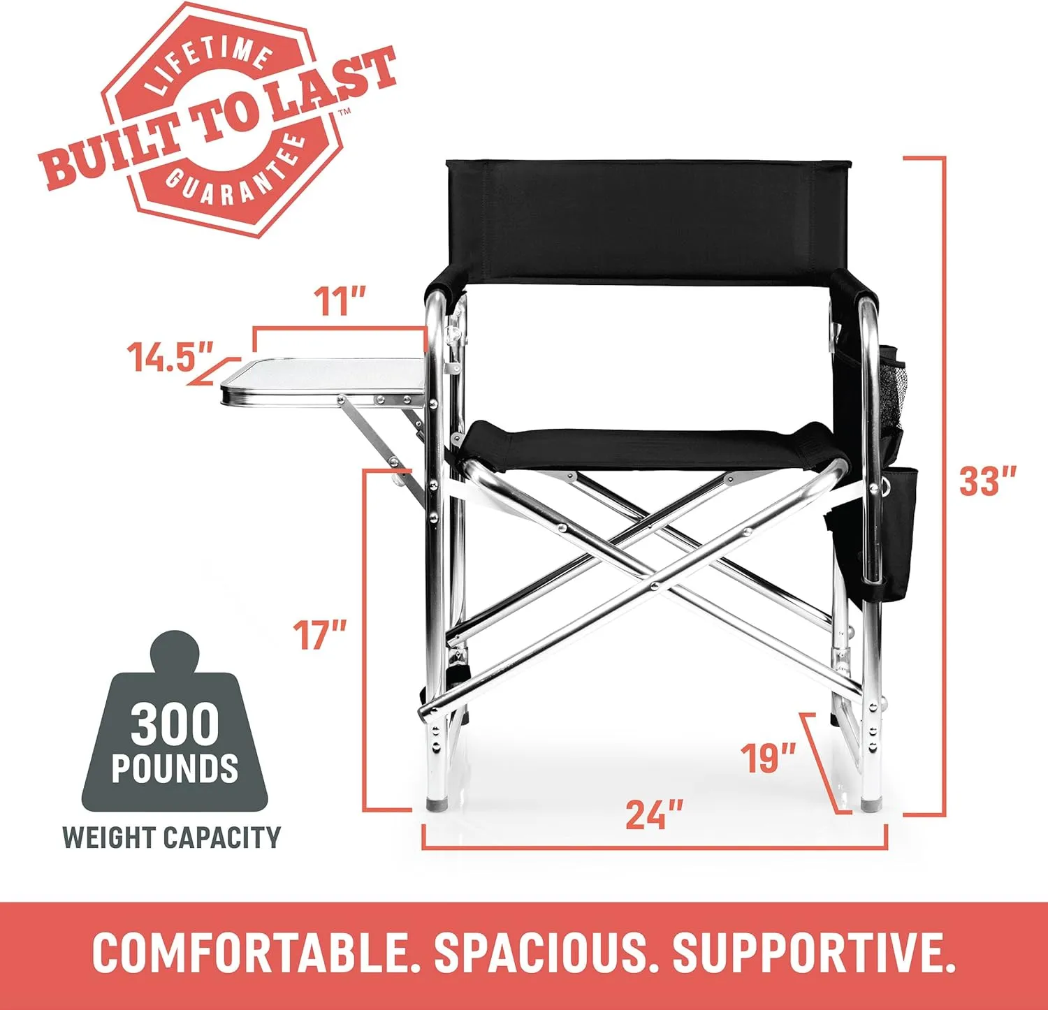 ONIVA - a Picnic Time brand - Sports Chair with Side Table, Beach Chair, Camp Chair for Adults, (Hunter Green)