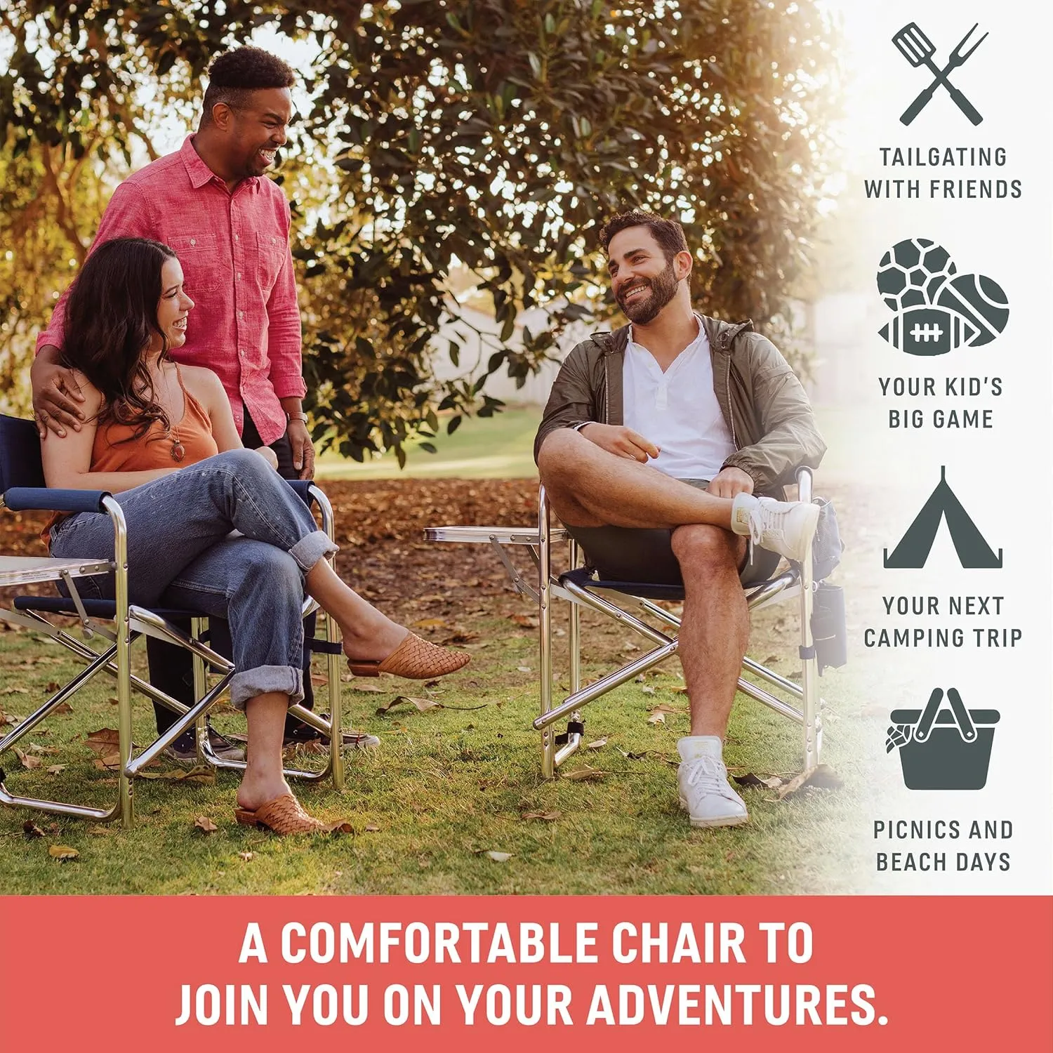 ONIVA - a Picnic Time brand - Sports Chair with Side Table, Beach Chair, Camp Chair for Adults, (Hunter Green)