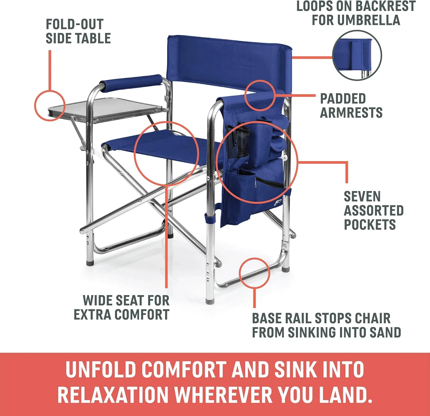 ONIVA - a Picnic Time brand - Sports Chair with Side Table, Beach Chair, Camp Chair for Adults, (Hunter Green)