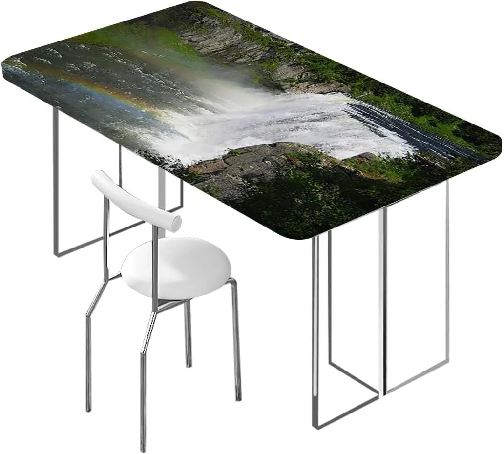 OOzie Green Fitted Tablecloth for Rectangle Table Park Alpine Forest Natural Scenic Washable Picnic Table Cover Indoor Outdoor Elastic Tablecloth Farm House Decor Fits up 4 Foot Tables