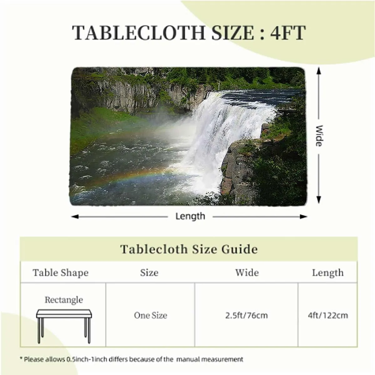 OOzie Green Fitted Tablecloth for Rectangle Table Park Alpine Forest Natural Scenic Washable Picnic Table Cover Indoor Outdoor Elastic Tablecloth Farm House Decor Fits up 4 Foot Tables