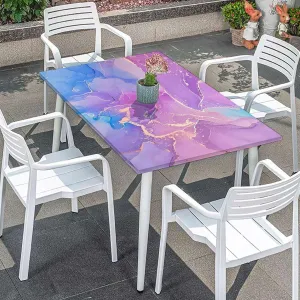 OOzie Multicolor Elastic Fitted Tablecloths, Pink Gold Cloudy Hazy Crack Lines Elastic Fitted Tablecloth Waterproof Wipeable Marble Fits up 4 Foot Tables