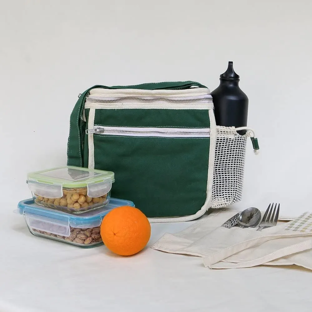 Organic Cotton Insulated Lunch Bag - Blue