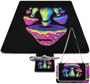 Outdoor Foldable Picnic Mat for Women and Men, Sturdy and Durable Magic Mushrooms Neon Art Blanket for Park Travel Beach Camping