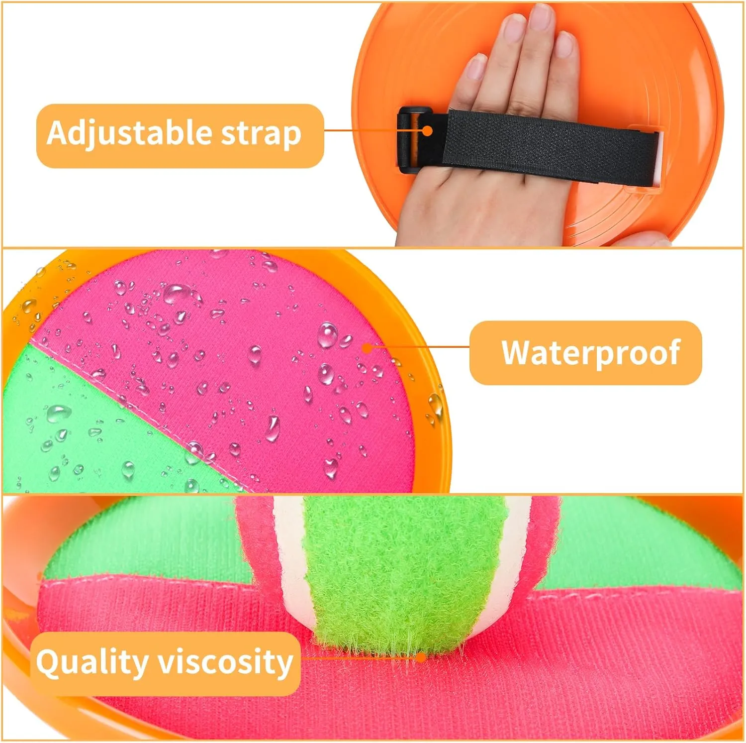 Outdoor Games for Kids Ages 3-10-Toss and Catch Ball Set, Ball Toss Games with 4 Orange Paddles 4 Sticky Balls, 1 Storage Bag, Paddle Ball Games for Kids/Family Boys Girl Gift