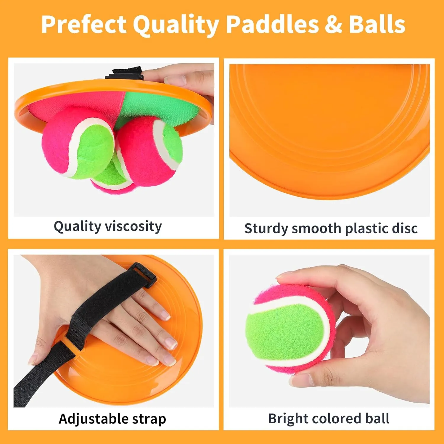 Outdoor Games for Kids Ages 3-10-Toss and Catch Ball Set, Ball Toss Games with 4 Orange Paddles 4 Sticky Balls, 1 Storage Bag, Paddle Ball Games for Kids/Family Boys Girl Gift