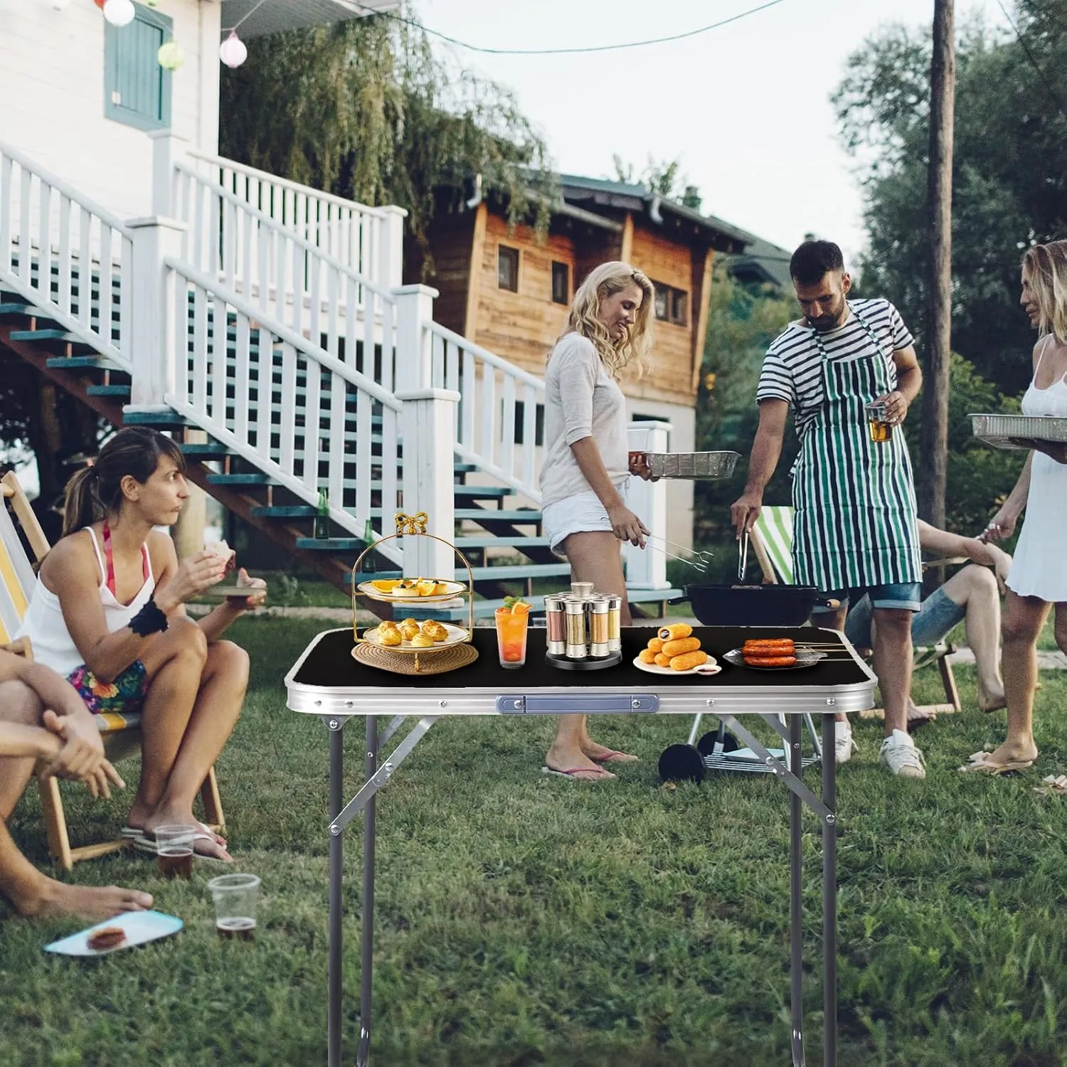 Outvita 2.3ft Portable Folding Camping Table, Outdoor Waterproof Picnic Table, Aluminum Lightweight Suitcase Foldable Table for Picnic BBQ Beach Dining