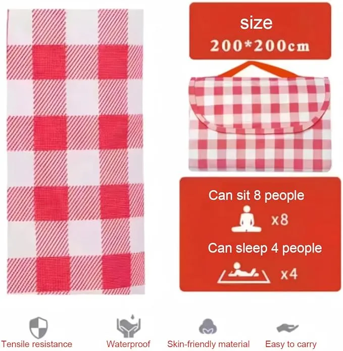 Oversized Beach Blanket Waterproof Sandproof Outdoor Foldable Picnic Mat Sand Free Blanket Big Beach Mat for Outdoor Camping Hiking Grass Park Festival Lawn Patio 200*200CM Red Large Beach Blanket