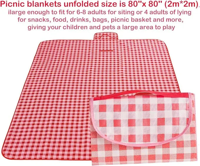 Oversized Beach Blanket Waterproof Sandproof Outdoor Foldable Picnic Mat Sand Free Blanket Big Beach Mat for Outdoor Camping Hiking Grass Park Festival Lawn Patio 200*200CM Red Large Beach Blanket