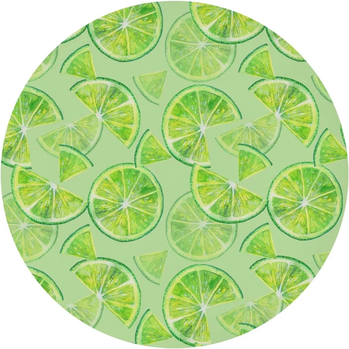 Oyihfvs Seamless Green Lemon Orange Fruit Slices on Green Round Table Cover with Elastic Edge Bands Waterproof Square Table Cloths for Party Home Kitchen Dining Wedding (S) 40-48 inch