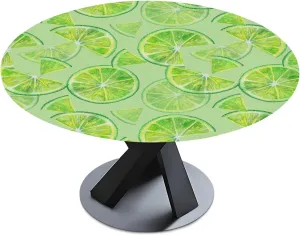 Oyihfvs Seamless Green Lemon Orange Fruit Slices on Green Round Table Cover with Elastic Edge Bands Waterproof Square Table Cloths for Party Home Kitchen Dining Wedding (S) 40-48 inch