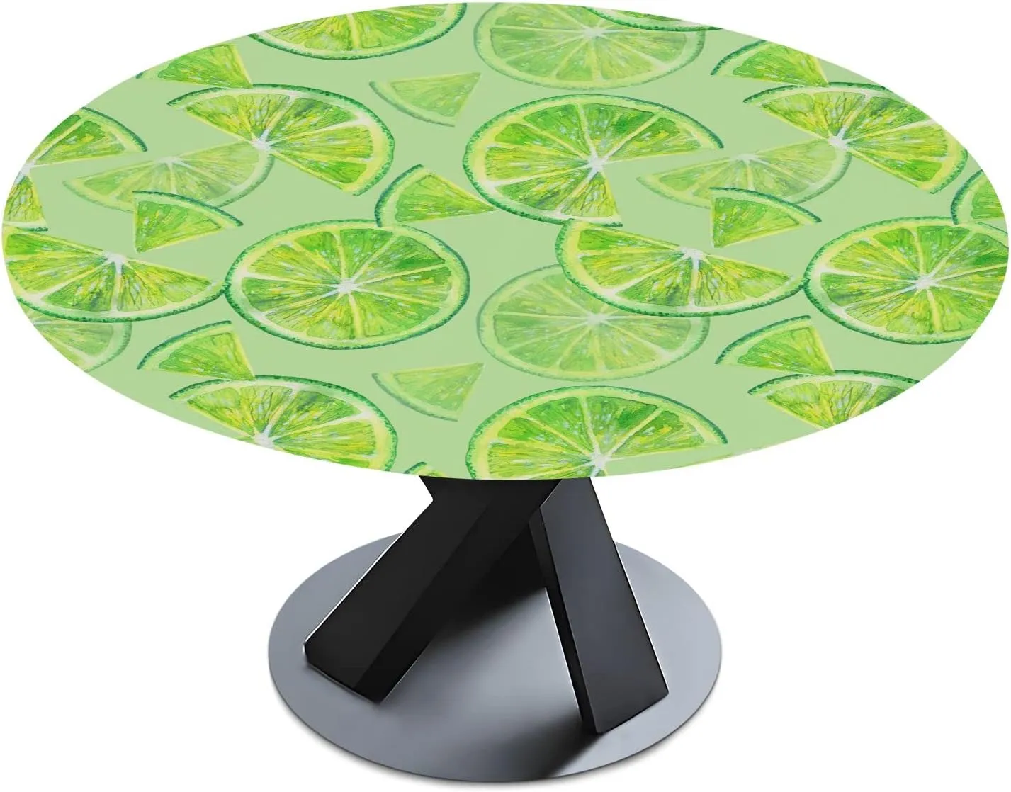 Oyihfvs Seamless Green Lemon Orange Fruit Slices on Green Round Table Cover with Elastic Edge Bands Waterproof Square Table Cloths for Party Home Kitchen Dining Wedding (S) 40-48 inch