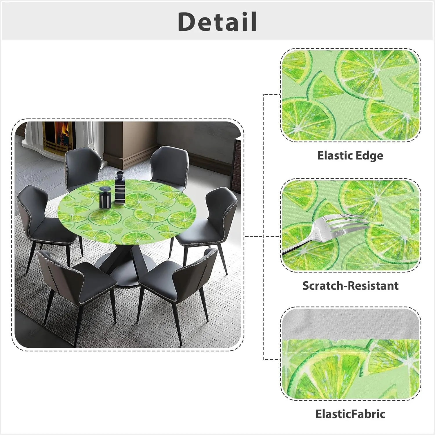 Oyihfvs Seamless Green Lemon Orange Fruit Slices on Green Round Table Cover with Elastic Edge Bands Waterproof Square Table Cloths for Party Home Kitchen Dining Wedding (S) 40-48 inch