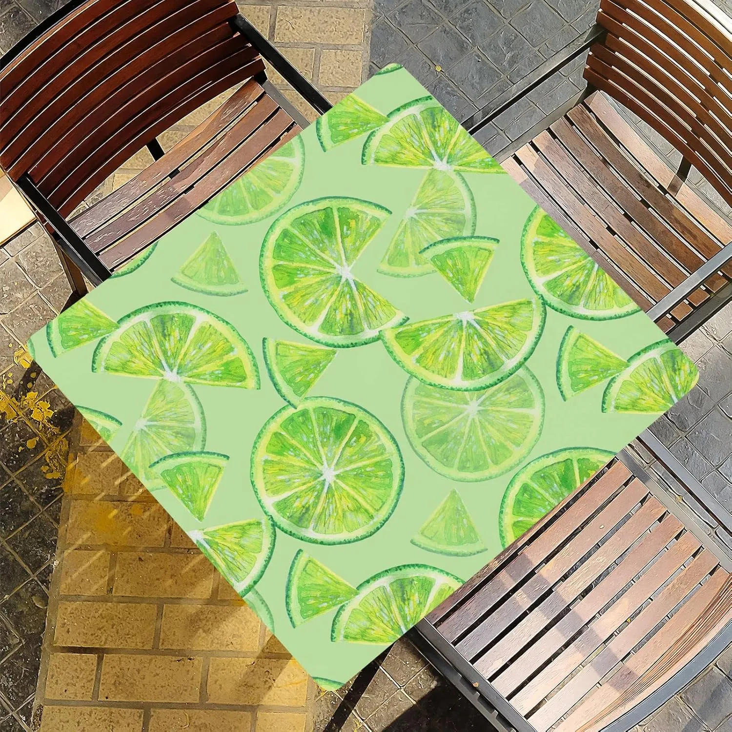 Oyihfvs Seamless Green Lemon Orange Fruit Slices on Green Round Table Cover with Elastic Edge Bands Waterproof Square Table Cloths for Party Home Kitchen Dining Wedding (S) 40-48 inch