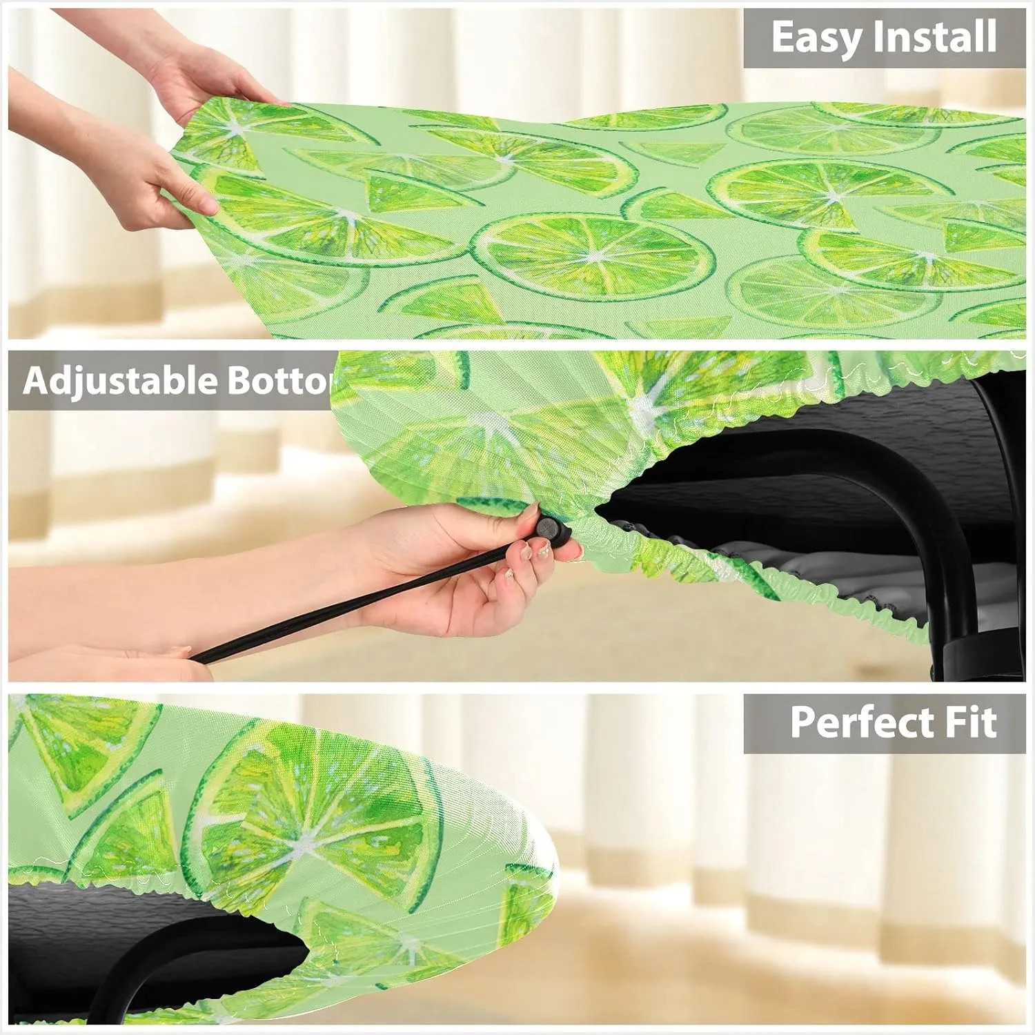 Oyihfvs Seamless Green Lemon Orange Fruit Slices on Green Round Table Cover with Elastic Edge Bands Waterproof Square Table Cloths for Party Home Kitchen Dining Wedding (S) 40-48 inch