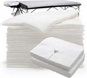 Pack 200 PCS, 100 PCS Disposable Massage Table Sheets 71x31.5 inch and 100 PCS Disposable Face Cradle Covers for Massage Table XXL, Disposable Bed Sheets and Face Cover, Massage Sheets