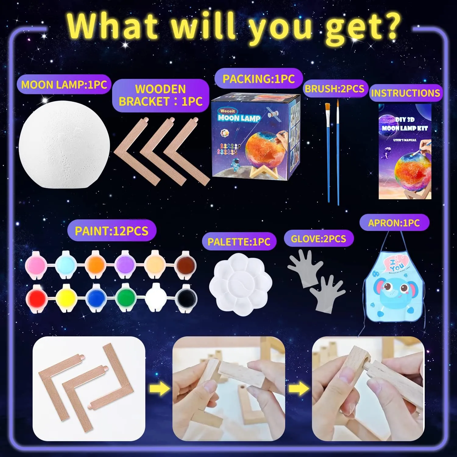 Paint Your Own Moon Lamp Kit,DIY 3D Moon Light Cool Galaxy Lamp,Toys for Teens Boys Girls, Arts & Crafts Kit Art Supplies for Kids, Arts and Crafts for Kids Ages 8-12 Birthday Gifts