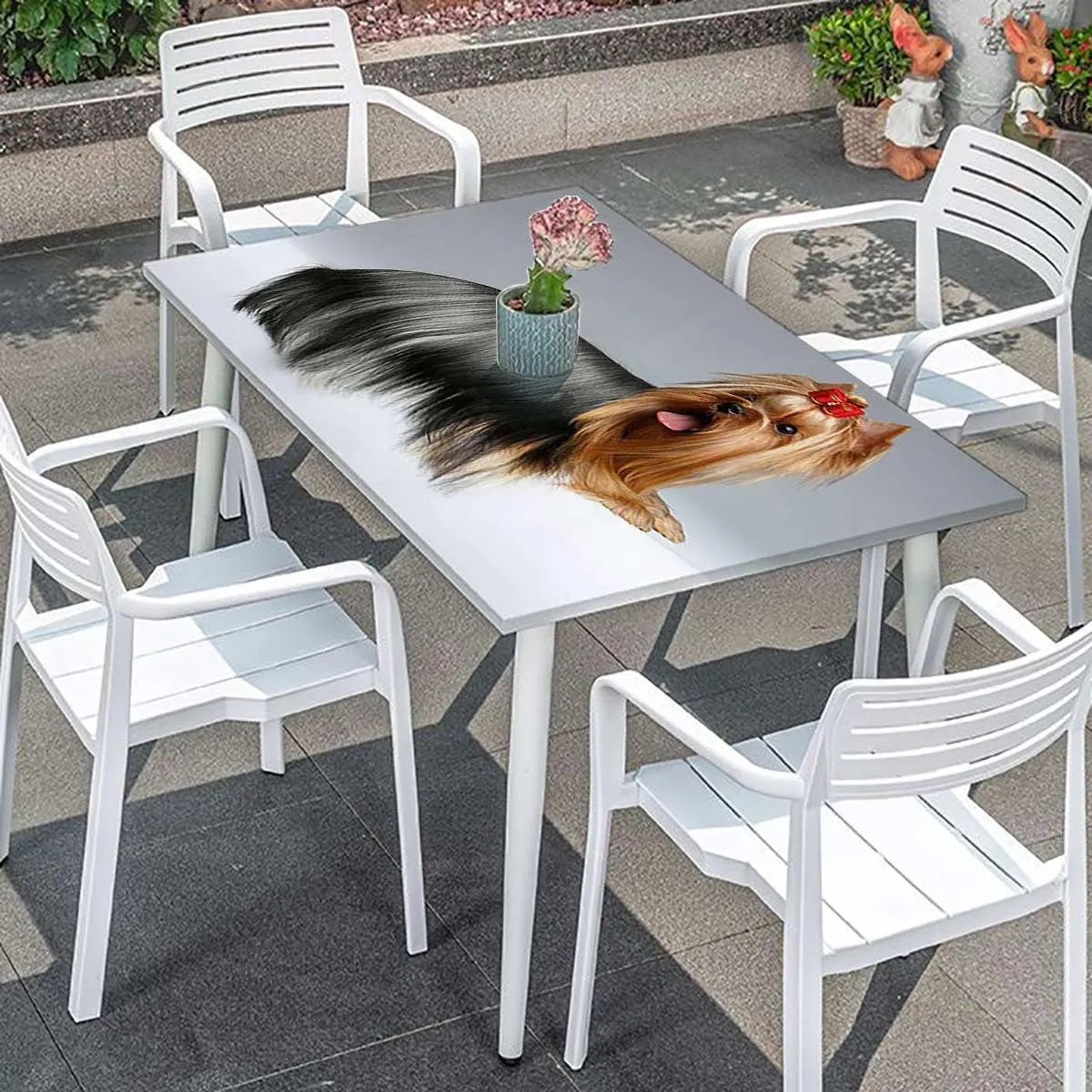Pale Caramel Brown Elastic Edge Fitted Tablecloth, Love Portrait of a Dog Waterproof Tablecloths for Picnic, Camping, Indoor, Outdoor Closeup Portrait Fits up 4 Foot Tables