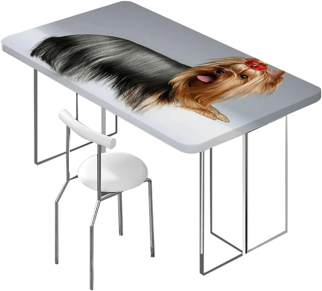 Pale Caramel Brown Elastic Edge Fitted Tablecloth, Love Portrait of a Dog Waterproof Tablecloths for Picnic, Camping, Indoor, Outdoor Closeup Portrait Fits up 4 Foot Tables