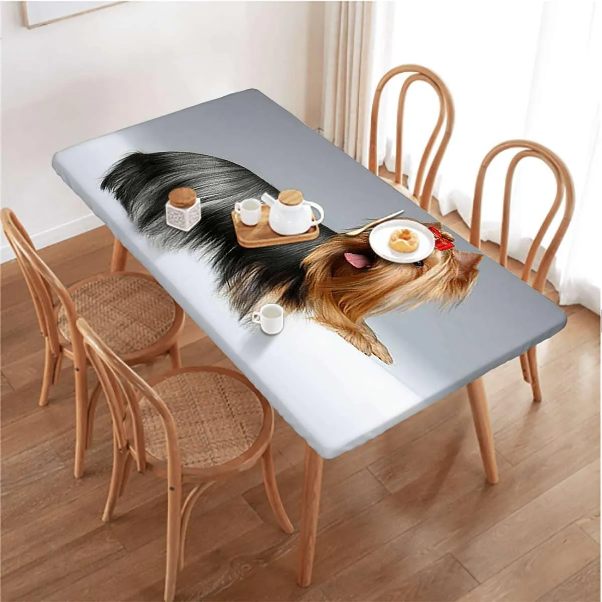 Pale Caramel Brown Elastic Edge Fitted Tablecloth, Love Portrait of a Dog Waterproof Tablecloths for Picnic, Camping, Indoor, Outdoor Closeup Portrait Fits up 4 Foot Tables